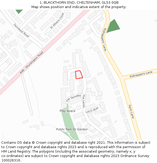 1, BLACKTHORN END, CHELTENHAM, GL53 0QB: Location map and indicative extent of plot