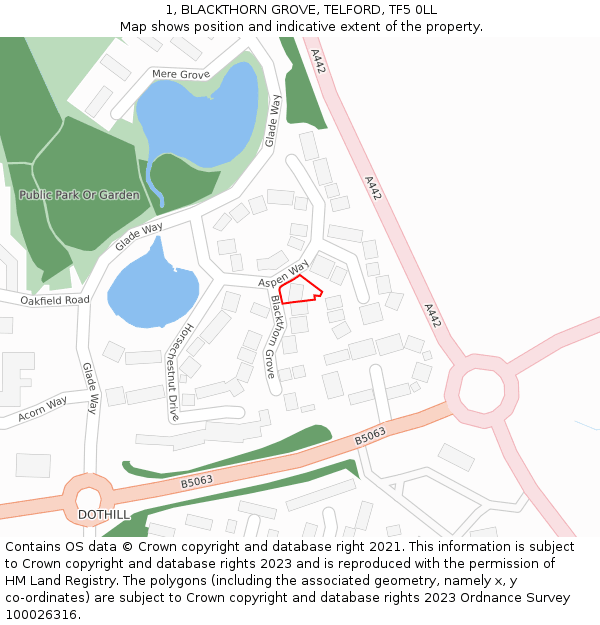 1, BLACKTHORN GROVE, TELFORD, TF5 0LL: Location map and indicative extent of plot