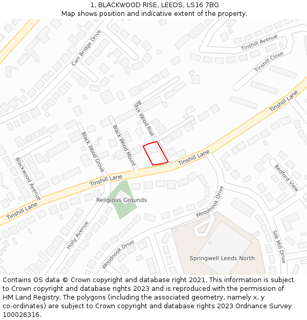 1, BLACKWOOD RISE, LEEDS, LS16 7BG: Location map and indicative extent of plot