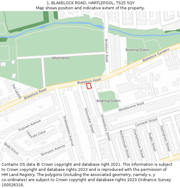 1, BLAKELOCK ROAD, HARTLEPOOL, TS25 5QY: Location map and indicative extent of plot