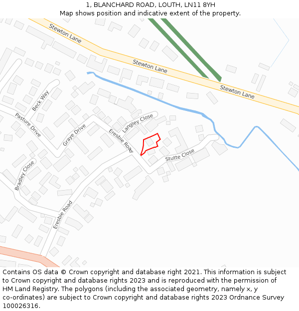 1, BLANCHARD ROAD, LOUTH, LN11 8YH: Location map and indicative extent of plot