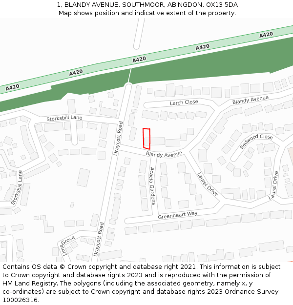 1, BLANDY AVENUE, SOUTHMOOR, ABINGDON, OX13 5DA: Location map and indicative extent of plot