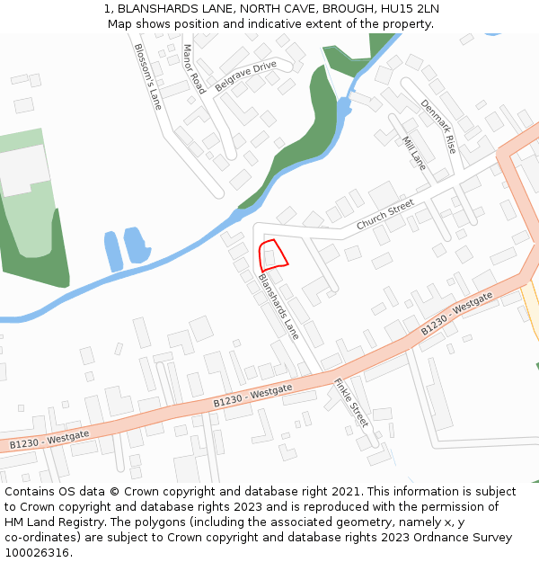 1, BLANSHARDS LANE, NORTH CAVE, BROUGH, HU15 2LN: Location map and indicative extent of plot