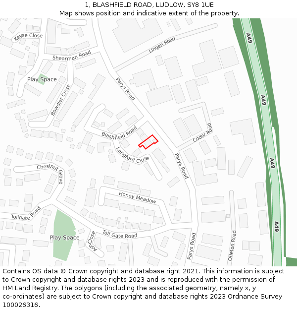 1, BLASHFIELD ROAD, LUDLOW, SY8 1UE: Location map and indicative extent of plot