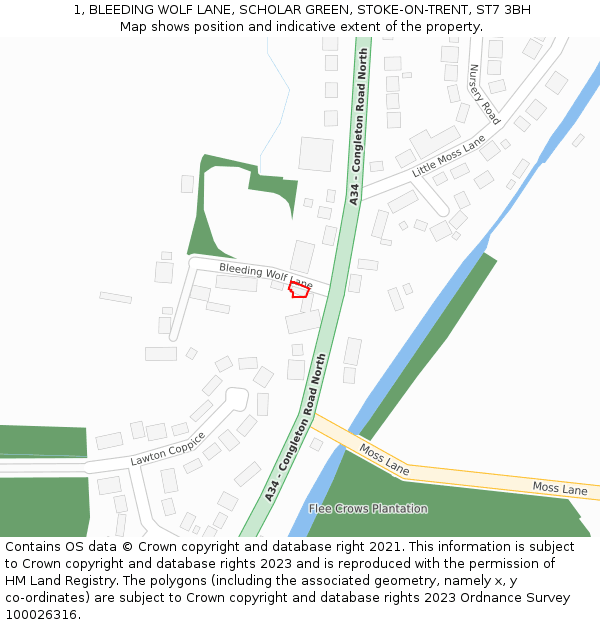 1, BLEEDING WOLF LANE, SCHOLAR GREEN, STOKE-ON-TRENT, ST7 3BH: Location map and indicative extent of plot