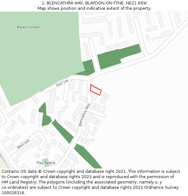 1, BLENCATHRA WAY, BLAYDON-ON-TYNE, NE21 6SW: Location map and indicative extent of plot