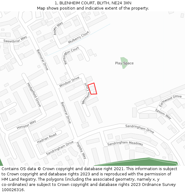 1, BLENHEIM COURT, BLYTH, NE24 3XN: Location map and indicative extent of plot