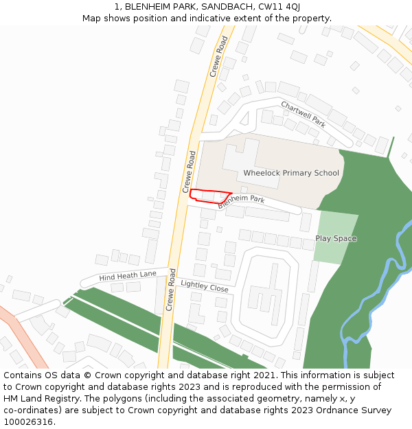 1, BLENHEIM PARK, SANDBACH, CW11 4QJ: Location map and indicative extent of plot