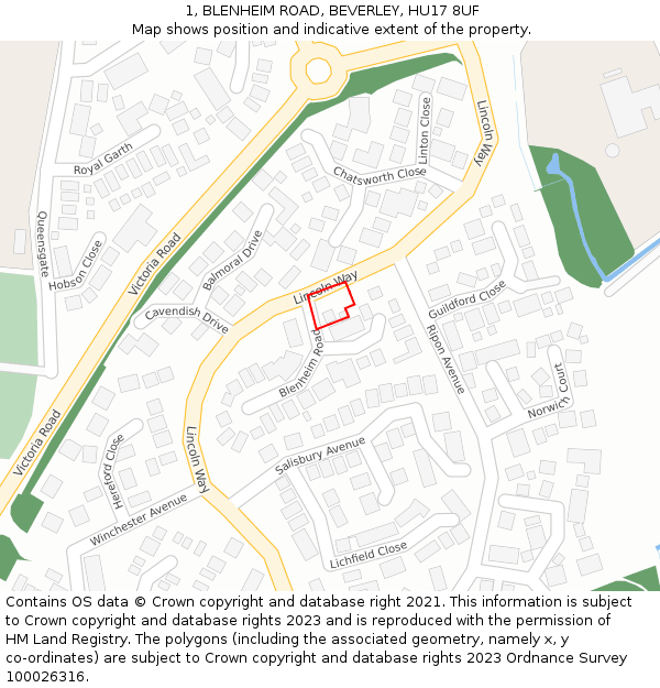 1, BLENHEIM ROAD, BEVERLEY, HU17 8UF: Location map and indicative extent of plot