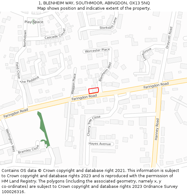 1, BLENHEIM WAY, SOUTHMOOR, ABINGDON, OX13 5NQ: Location map and indicative extent of plot