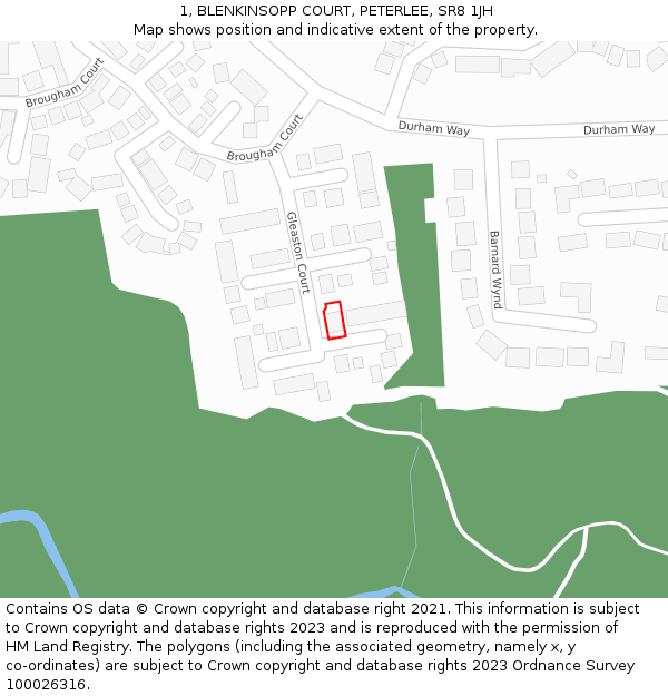 1, BLENKINSOPP COURT, PETERLEE, SR8 1JH: Location map and indicative extent of plot