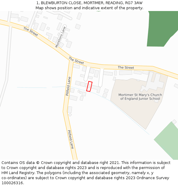 1, BLEWBURTON CLOSE, MORTIMER, READING, RG7 3AW: Location map and indicative extent of plot