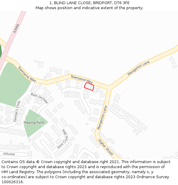 1, BLIND LANE CLOSE, BRIDPORT, DT6 3FE: Location map and indicative extent of plot
