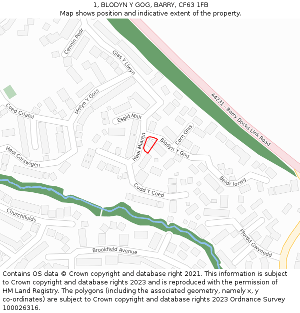 1, BLODYN Y GOG, BARRY, CF63 1FB: Location map and indicative extent of plot