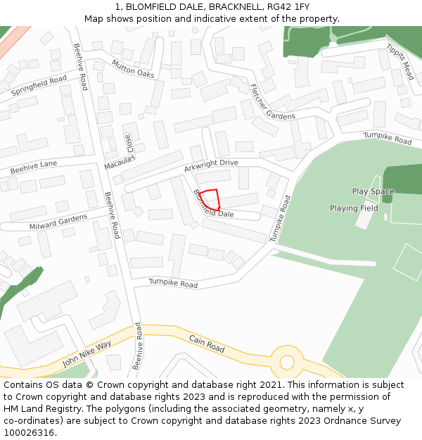 1, BLOMFIELD DALE, BRACKNELL, RG42 1FY: Location map and indicative extent of plot