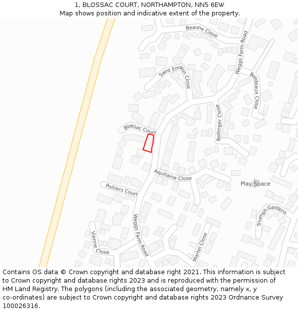 1, BLOSSAC COURT, NORTHAMPTON, NN5 6EW: Location map and indicative extent of plot