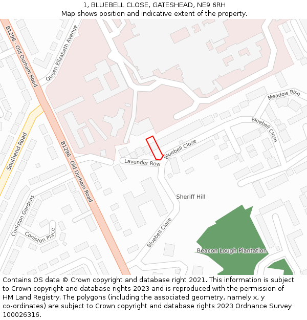 1, BLUEBELL CLOSE, GATESHEAD, NE9 6RH: Location map and indicative extent of plot