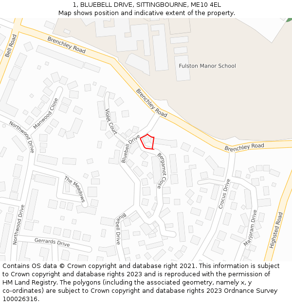 1, BLUEBELL DRIVE, SITTINGBOURNE, ME10 4EL: Location map and indicative extent of plot