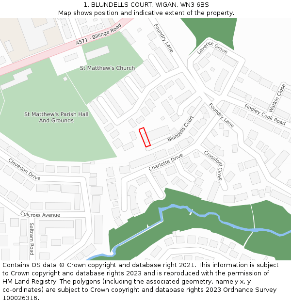 1, BLUNDELLS COURT, WIGAN, WN3 6BS: Location map and indicative extent of plot