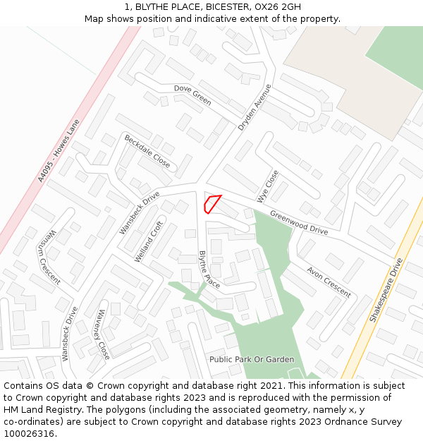 1, BLYTHE PLACE, BICESTER, OX26 2GH: Location map and indicative extent of plot