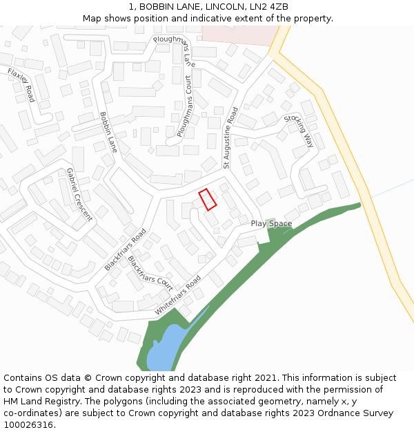 1, BOBBIN LANE, LINCOLN, LN2 4ZB: Location map and indicative extent of plot