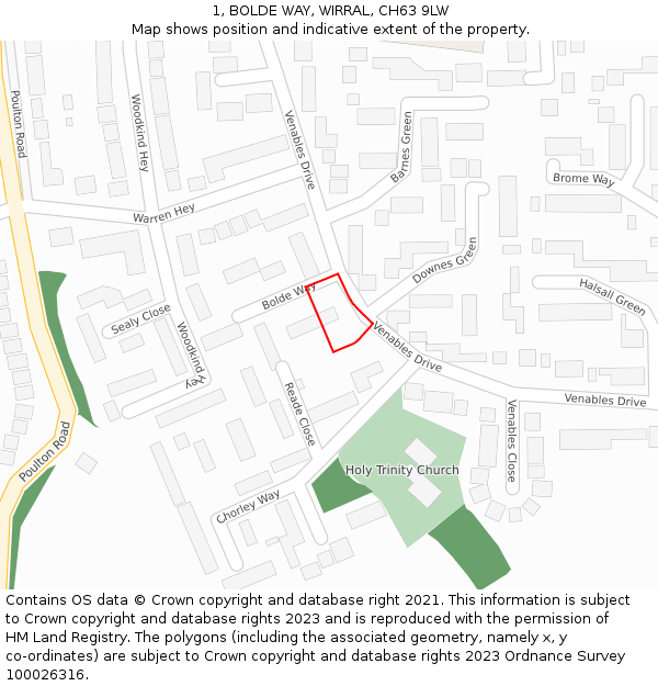1, BOLDE WAY, WIRRAL, CH63 9LW: Location map and indicative extent of plot