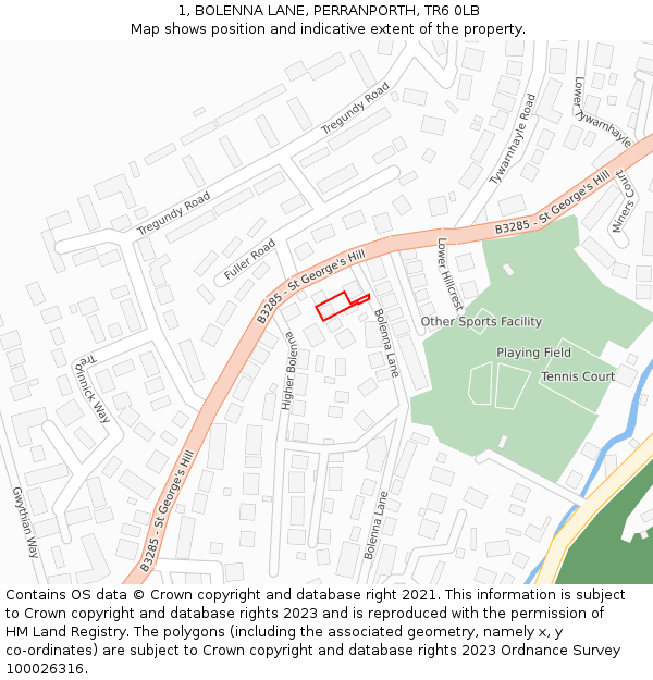 1, BOLENNA LANE, PERRANPORTH, TR6 0LB: Location map and indicative extent of plot