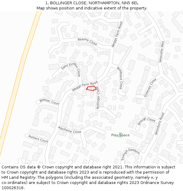 1, BOLLINGER CLOSE, NORTHAMPTON, NN5 6EL: Location map and indicative extent of plot