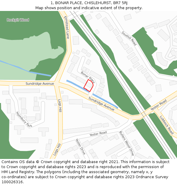 1, BONAR PLACE, CHISLEHURST, BR7 5RJ: Location map and indicative extent of plot