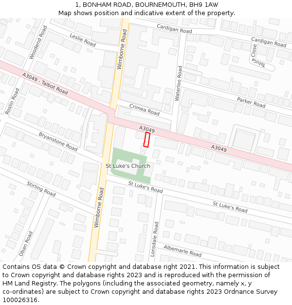 1, BONHAM ROAD, BOURNEMOUTH, BH9 1AW: Location map and indicative extent of plot