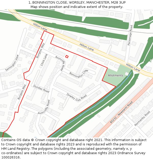 1, BONNINGTON CLOSE, WORSLEY, MANCHESTER, M28 3UP: Location map and indicative extent of plot