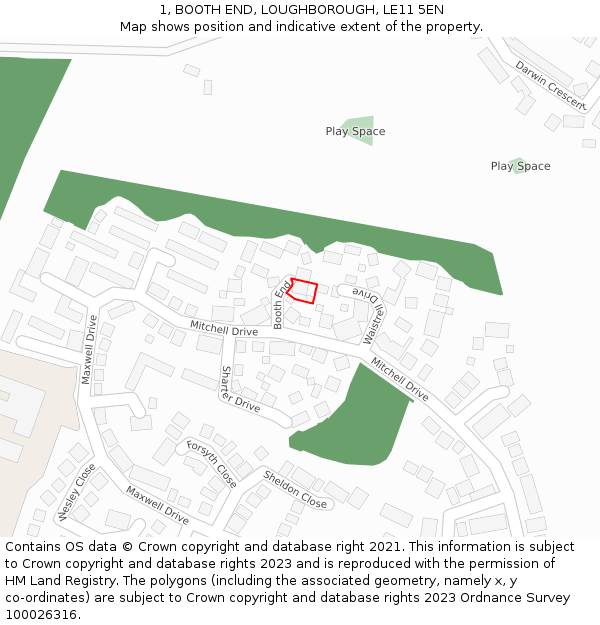 1, BOOTH END, LOUGHBOROUGH, LE11 5EN: Location map and indicative extent of plot