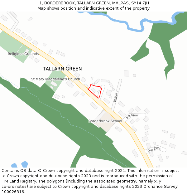 1, BORDERBROOK, TALLARN GREEN, MALPAS, SY14 7JH: Location map and indicative extent of plot