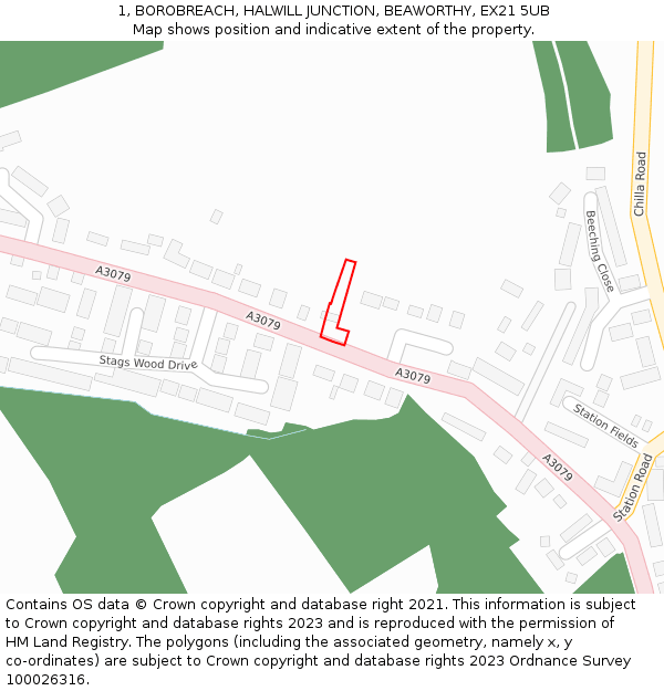 1, BOROBREACH, HALWILL JUNCTION, BEAWORTHY, EX21 5UB: Location map and indicative extent of plot