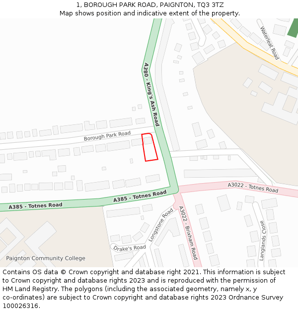 1, BOROUGH PARK ROAD, PAIGNTON, TQ3 3TZ: Location map and indicative extent of plot