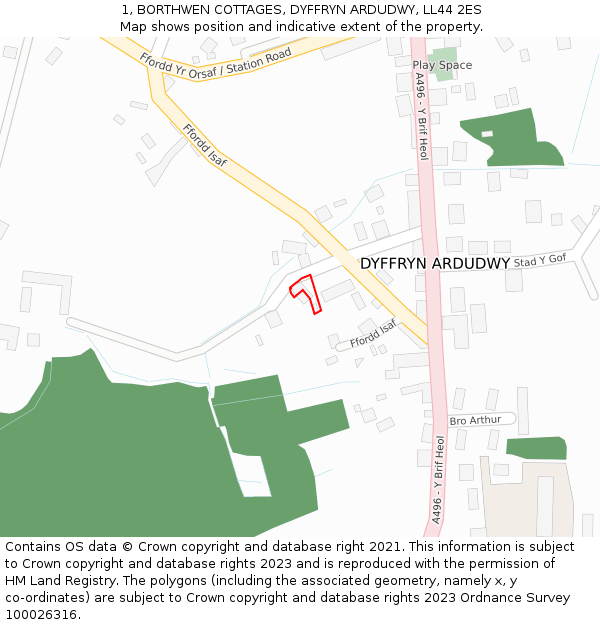 1, BORTHWEN COTTAGES, DYFFRYN ARDUDWY, LL44 2ES: Location map and indicative extent of plot