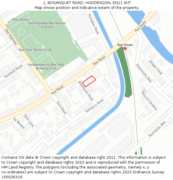 1, BOSANQUET ROAD, HODDESDON, EN11 0HT: Location map and indicative extent of plot