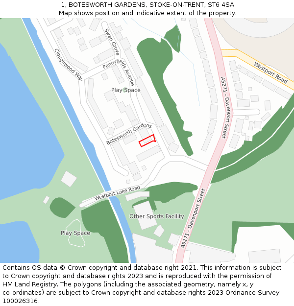 1, BOTESWORTH GARDENS, STOKE-ON-TRENT, ST6 4SA: Location map and indicative extent of plot