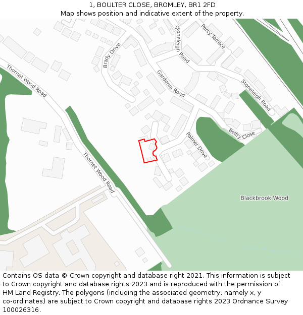 1, BOULTER CLOSE, BROMLEY, BR1 2FD: Location map and indicative extent of plot