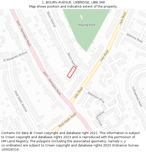 1, BOURN AVENUE, UXBRIDGE, UB8 3AR: Location map and indicative extent of plot