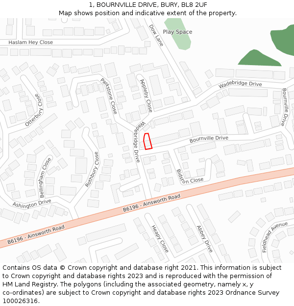 1, BOURNVILLE DRIVE, BURY, BL8 2UF: Location map and indicative extent of plot