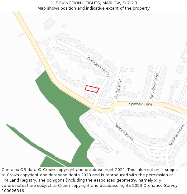 1, BOVINGDON HEIGHTS, MARLOW, SL7 2JR: Location map and indicative extent of plot