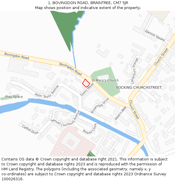 1, BOVINGDON ROAD, BRAINTREE, CM7 5JR: Location map and indicative extent of plot