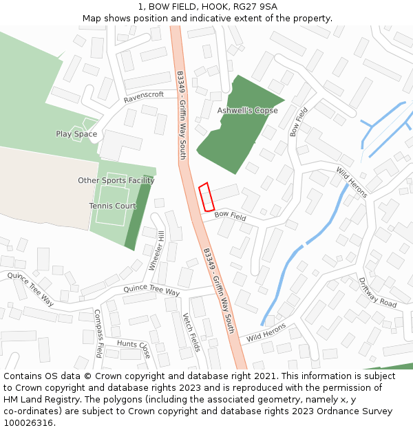 1, BOW FIELD, HOOK, RG27 9SA: Location map and indicative extent of plot