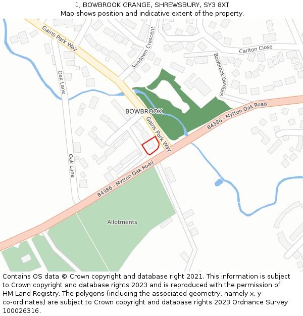 1, BOWBROOK GRANGE, SHREWSBURY, SY3 8XT: Location map and indicative extent of plot