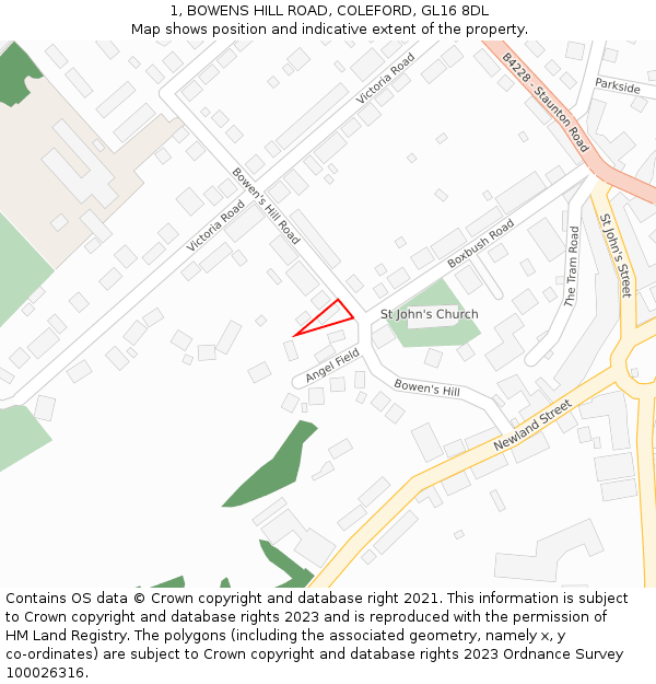 1, BOWENS HILL ROAD, COLEFORD, GL16 8DL: Location map and indicative extent of plot