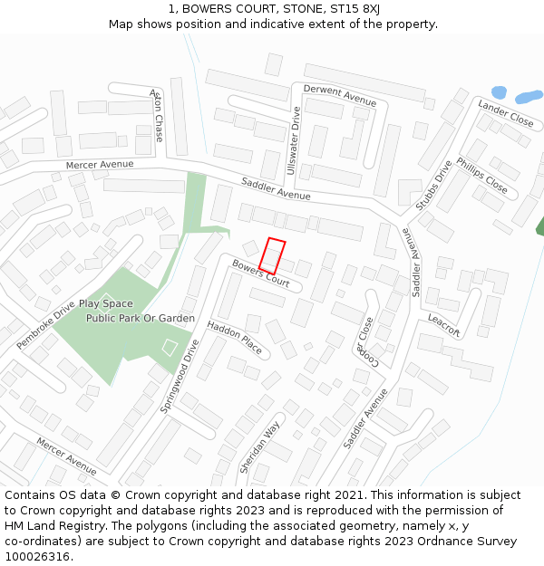 1, BOWERS COURT, STONE, ST15 8XJ: Location map and indicative extent of plot