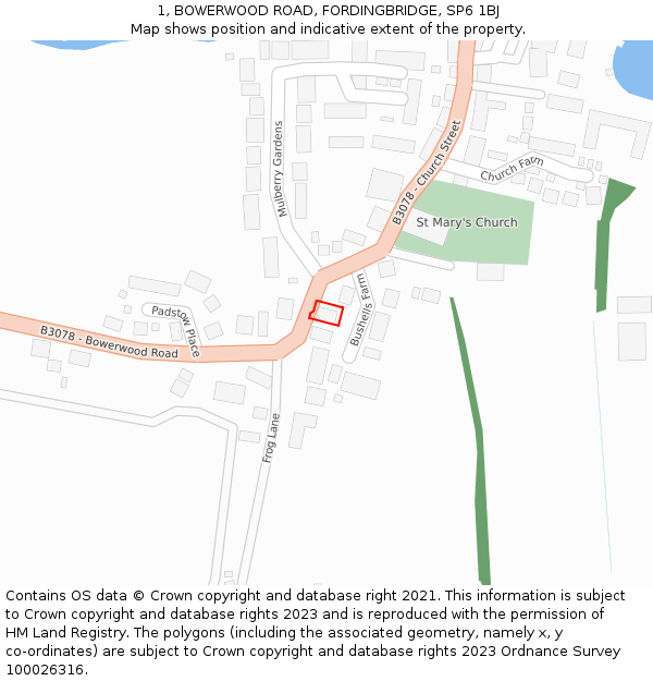 1, BOWERWOOD ROAD, FORDINGBRIDGE, SP6 1BJ: Location map and indicative extent of plot