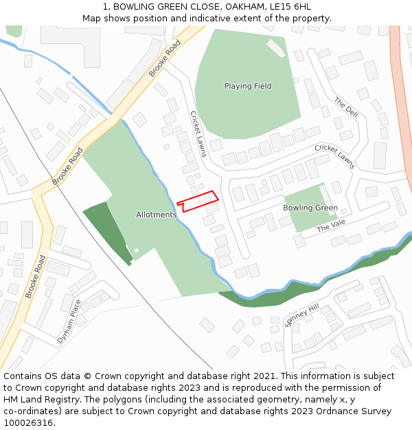 1, BOWLING GREEN CLOSE, OAKHAM, LE15 6HL: Location map and indicative extent of plot