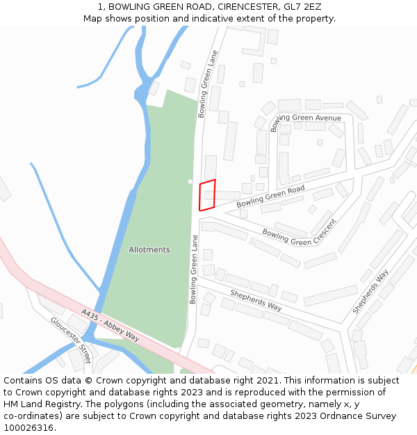 1, BOWLING GREEN ROAD, CIRENCESTER, GL7 2EZ: Location map and indicative extent of plot